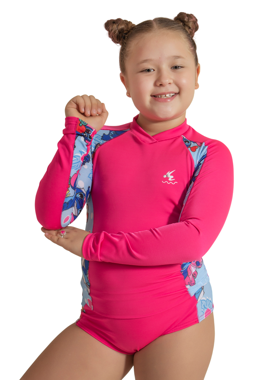 Vestido de baño olimpico niña manga larga estampado